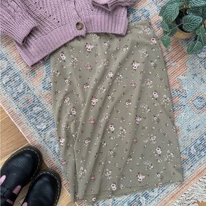 The Limited Green Floral A-Line Skirt with Pink Accents